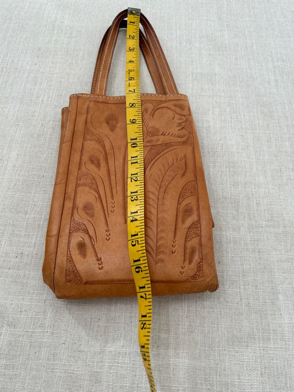 Hand Tooled Leather Tote Bag from Paraguay with Tan Floral Design - Picture 11 of 16